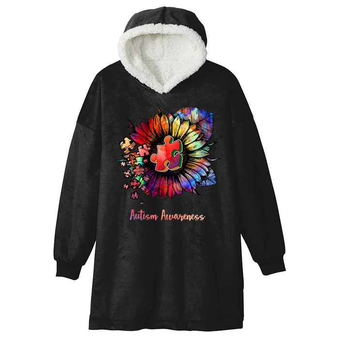 Autism Awareness Colorful Sunflower Hooded Wearable Blanket