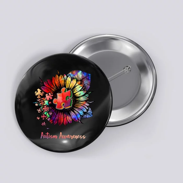 Autism Awareness Colorful Sunflower Button