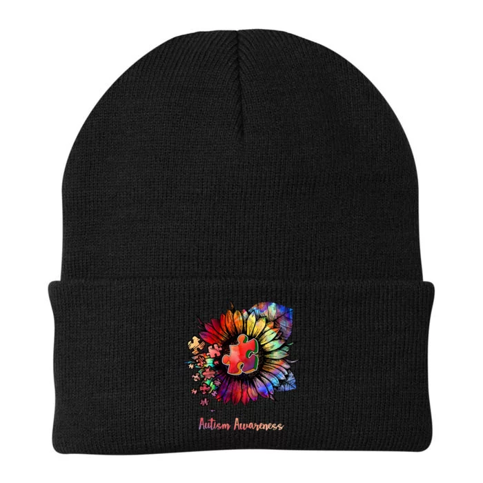 Autism Awareness Colorful Sunflower Knit Cap Winter Beanie