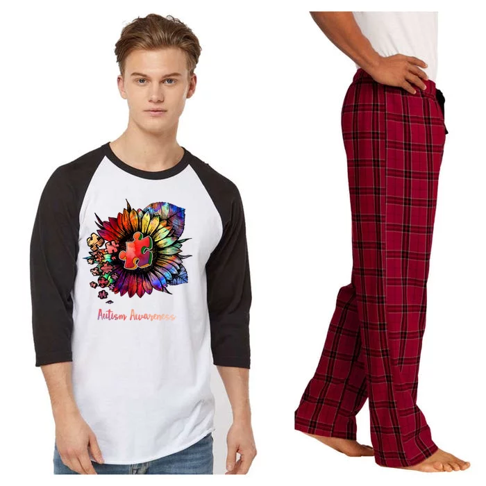 Autism Awareness Colorful Sunflower Raglan Sleeve Pajama Set