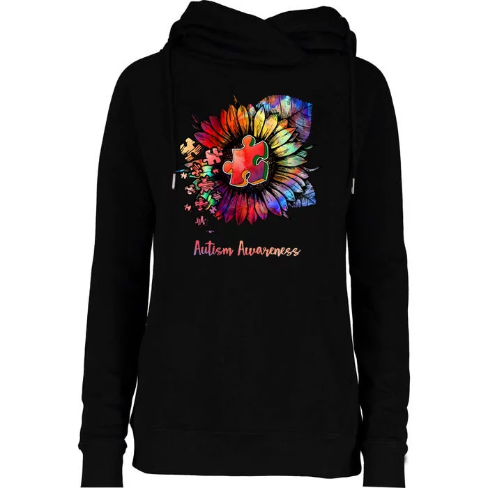 Autism Awareness Colorful Sunflower Womens Funnel Neck Pullover Hood