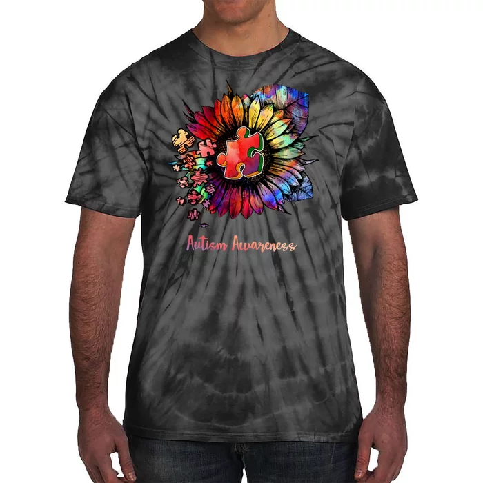 Autism Awareness Colorful Sunflower Tie-Dye T-Shirt