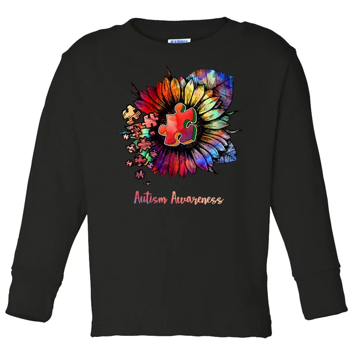 Autism Awareness Colorful Sunflower Toddler Long Sleeve Shirt