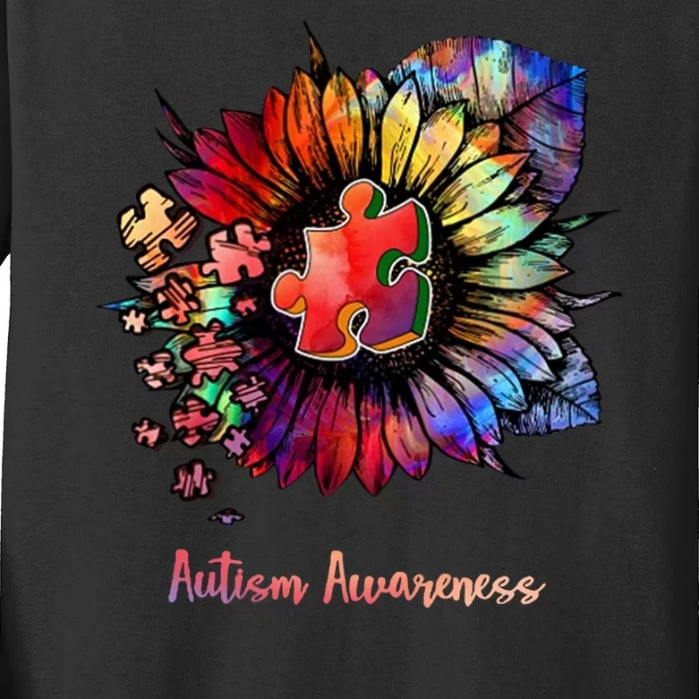 Autism Awareness Colorful Sunflower Kids Long Sleeve Shirt