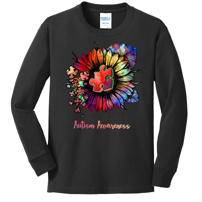 Autism Awareness Colorful Sunflower Kids Long Sleeve Shirt