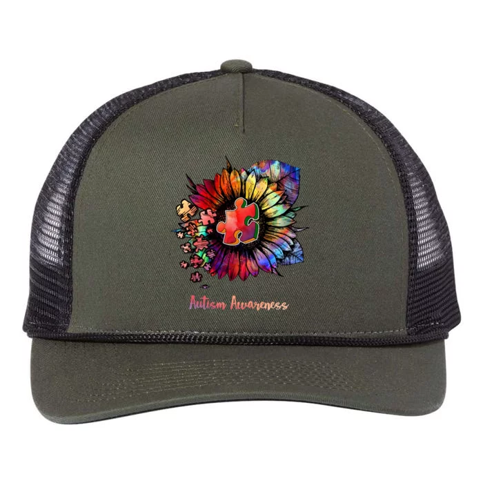 Autism Awareness Colorful Sunflower Retro Rope Trucker Hat Cap