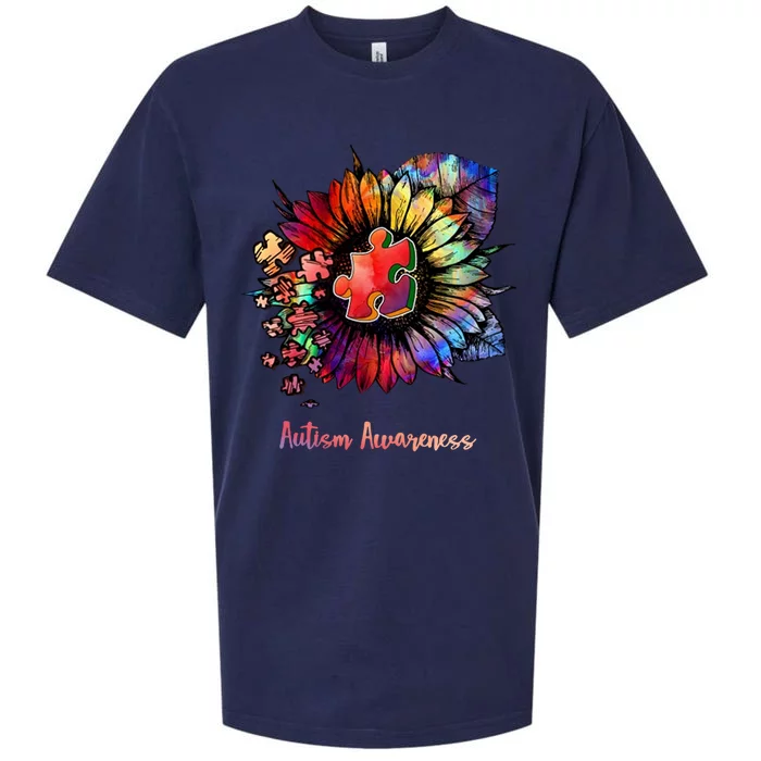 Autism Awareness Colorful Sunflower Sueded Cloud Jersey T-Shirt