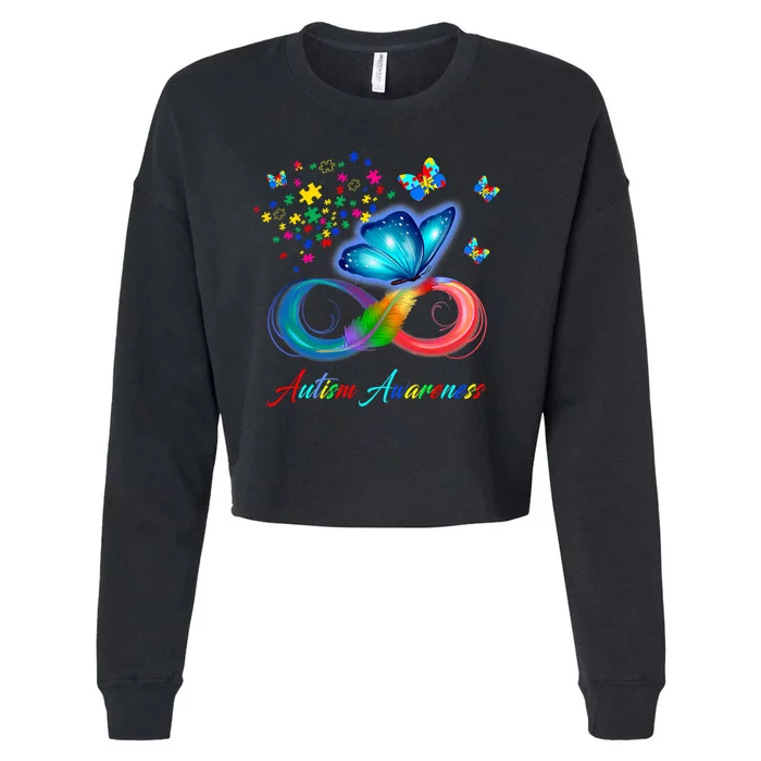 Autism Awareness Colorful Butterfly Cropped Pullover Crew