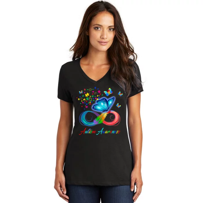 Autism Awareness Colorful Butterfly Women's V-Neck T-Shirt