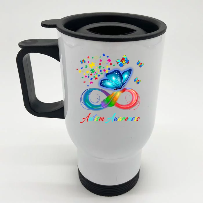 Autism Awareness Colorful Butterfly Front & Back Stainless Steel Travel Mug