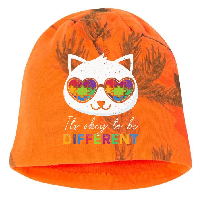 Autism Awareness Cat Warrior It's Ok To Be Different Kati - Camo Knit Beanie