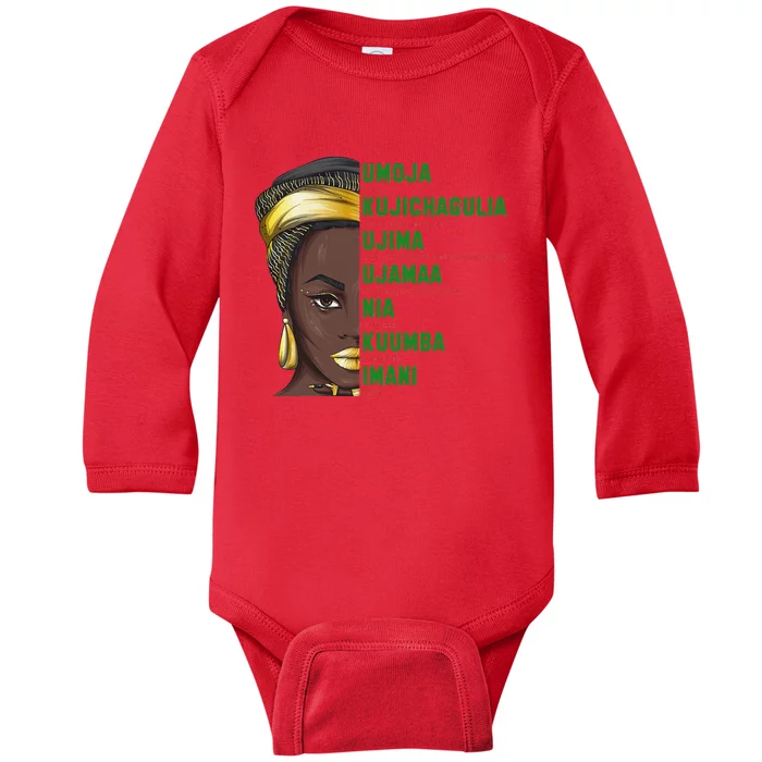 African American Christmas Kwanzaa Seven Principles Baby Long Sleeve Bodysuit