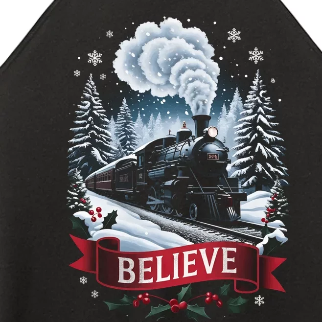 All Aboard Christmas North Pole Xmas Santa Long Sleeve Women’s Perfect Tri Rocker Tank