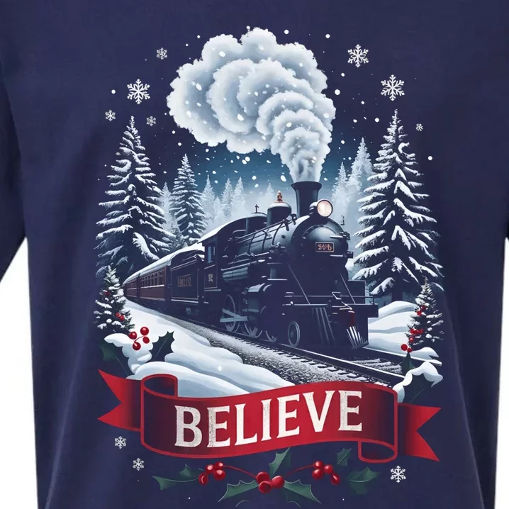 All Aboard Christmas North Pole Xmas Santa Long Sleeve Sueded Cloud Jersey T-Shirt