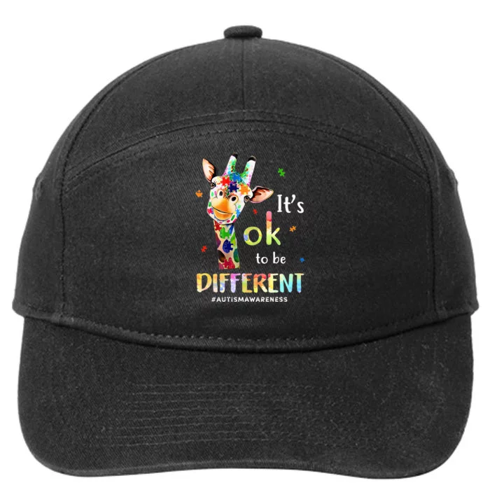 Autism Awareness Cute Giraffe Animal Its Ok To Be Different 7-Panel Snapback Hat