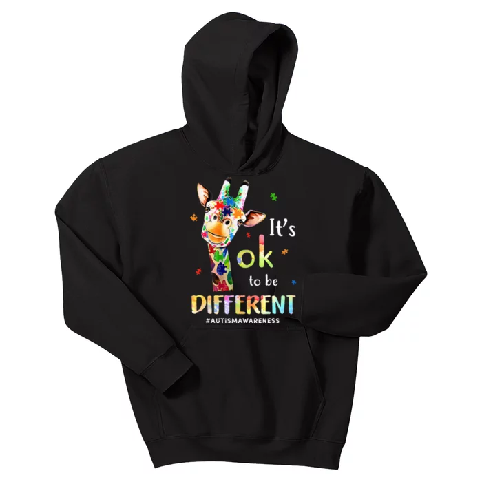 Autism Awareness Cute Giraffe Animal Its Ok To Be Different Kids Hoodie