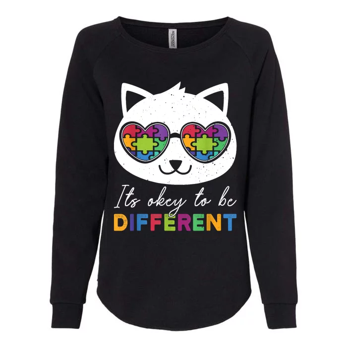 Autism Awareness Cat Warrior It's Ok To Be Different Womens California Wash Sweatshirt