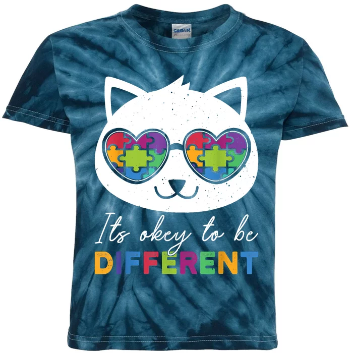 Autism Awareness Cat Warrior It's Ok To Be Different Kids Tie-Dye T-Shirt