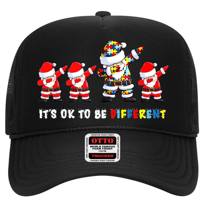 Autism Awareness Christmas It's Ok To Be Different Santa High Crown Mesh Trucker Hat