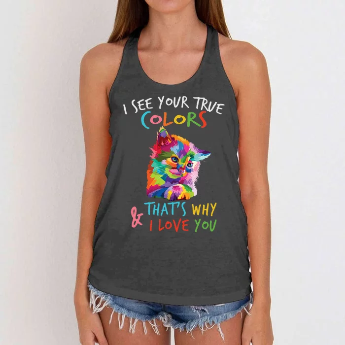 Autism Awareness Cat It's OK to be different Colorful Kitten Women's Knotted Racerback Tank