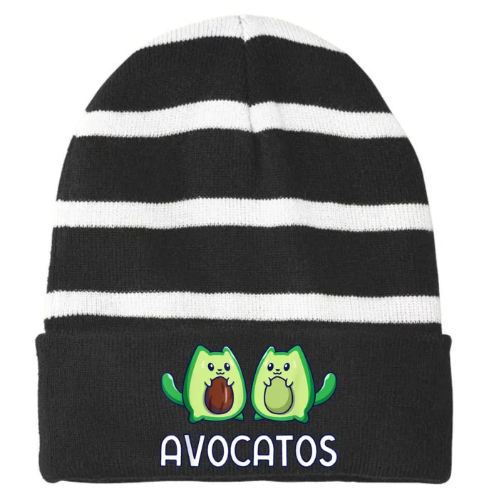 Avogato Avocado Cat Cat Vegan Striped Beanie with Solid Band