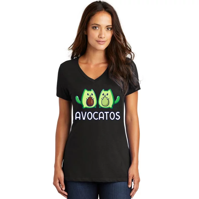 Avogato Avocado Cat Cat Vegan Women's V-Neck T-Shirt