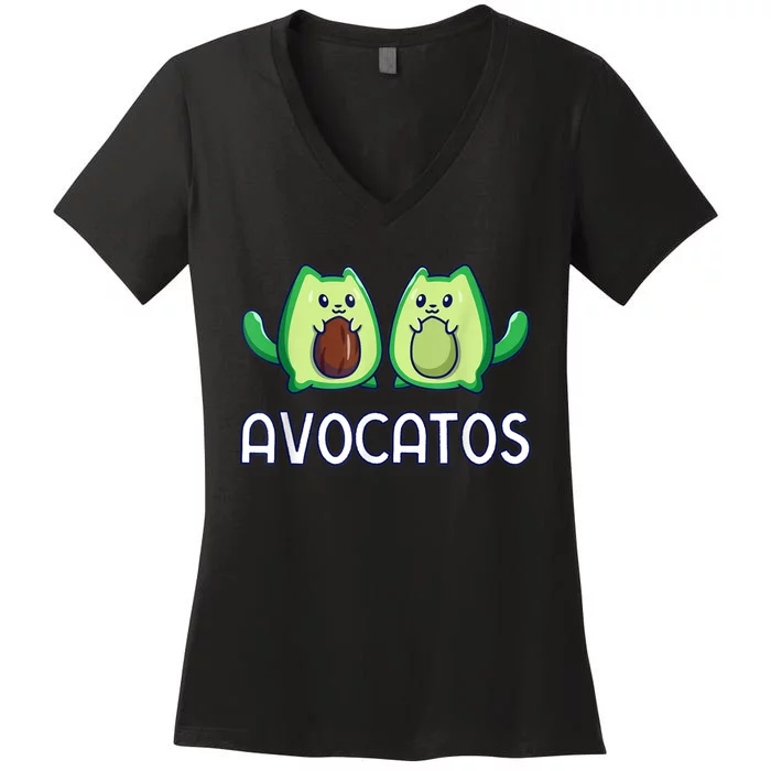 Avogato Avocado Cat Cat Vegan Women's V-Neck T-Shirt