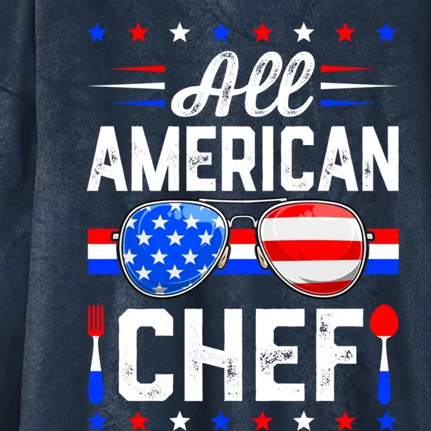 All American Chef Sunglasses Patriotic 4th Of July Gift Hooded Wearable Blanket