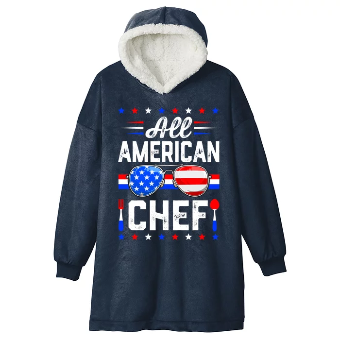 All American Chef Sunglasses Patriotic 4th Of July Gift Hooded Wearable Blanket