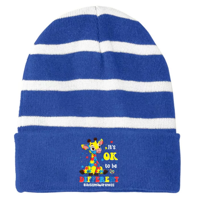 Autism Awareness Cute Giraffe Animals Cute Gift Striped Beanie with Solid Band