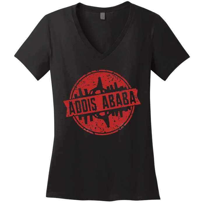 Addis Abeba City Skyline Ethiopian Capital City Women's V-Neck T-Shirt