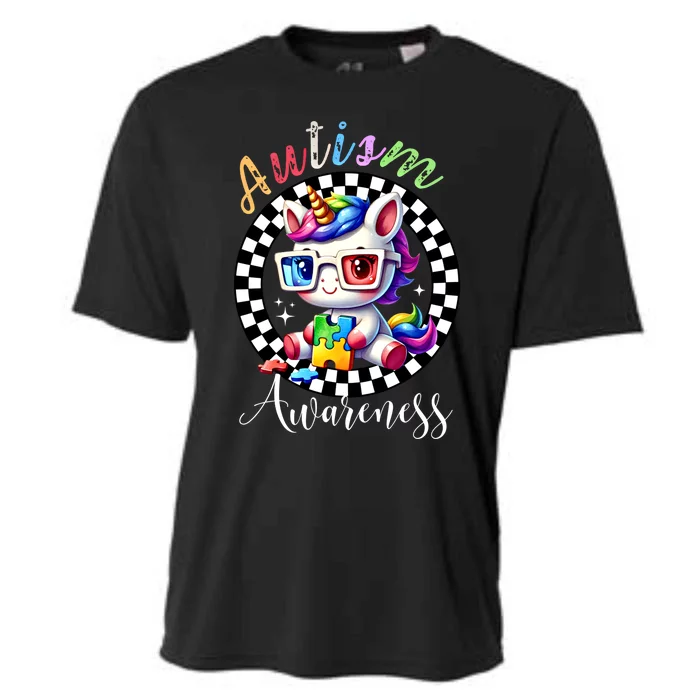 Autism Awareness Cute Unicorn Checker Autism Mom Gift Cooling Performance Crew T-Shirt