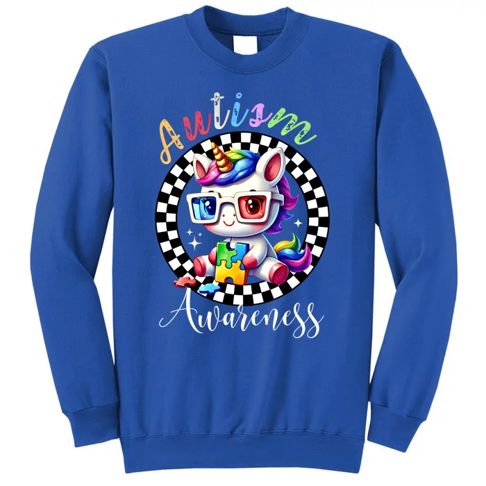 Autism Awareness Cute Unicorn Checker Autism Mom Gift Sweatshirt