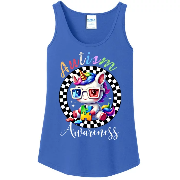 Autism Awareness Cute Unicorn Checker Autism Mom Gift Ladies Essential Tank