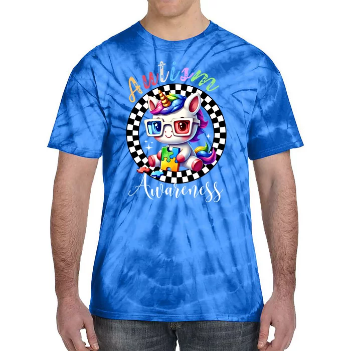 Autism Awareness Cute Unicorn Checker Autism Mom Gift Tie-Dye T-Shirt