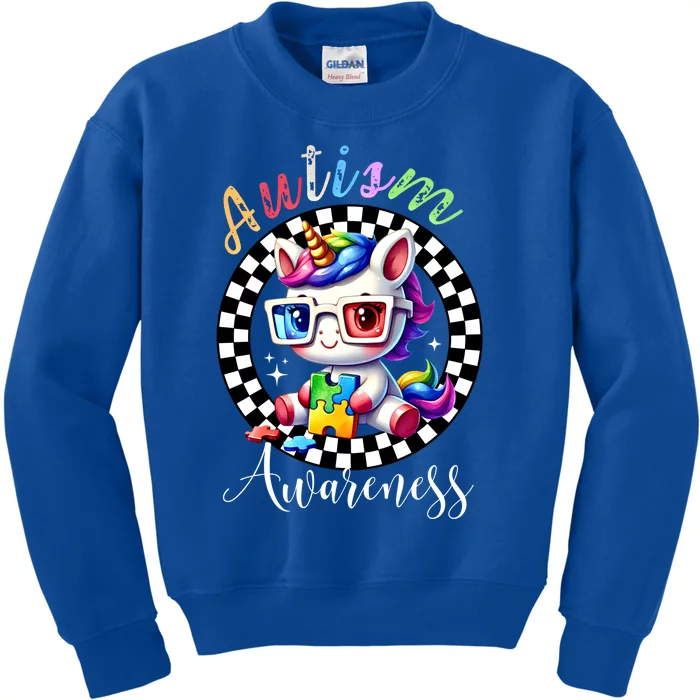 Autism Awareness Cute Unicorn Checker Autism Mom Gift Kids Sweatshirt