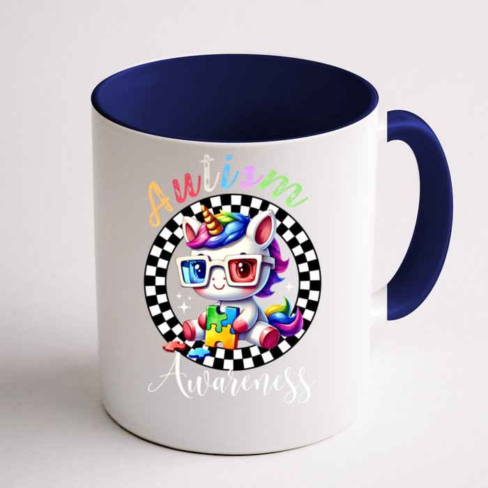 Autism Awareness Cute Unicorn Checker Autism Mom Gift Front & Back Coffee Mug