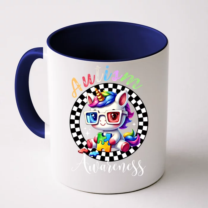 Autism Awareness Cute Unicorn Checker Autism Mom Gift Front & Back Coffee Mug