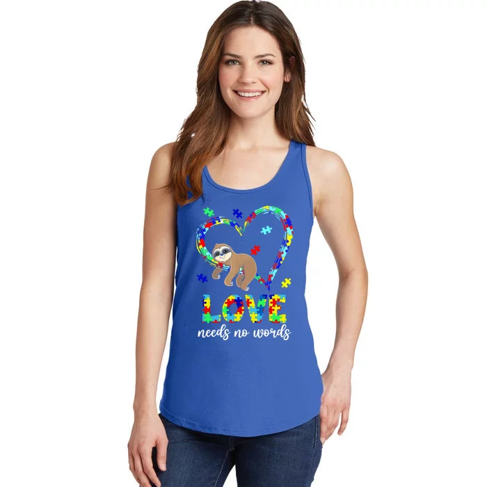 Autism Awareness Cute Gift Sloth Heart Love Needs No Words Cool Gift Ladies Essential Tank