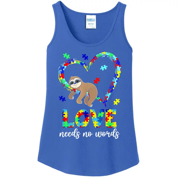 Autism Awareness Cute Gift Sloth Heart Love Needs No Words Cool Gift Ladies Essential Tank