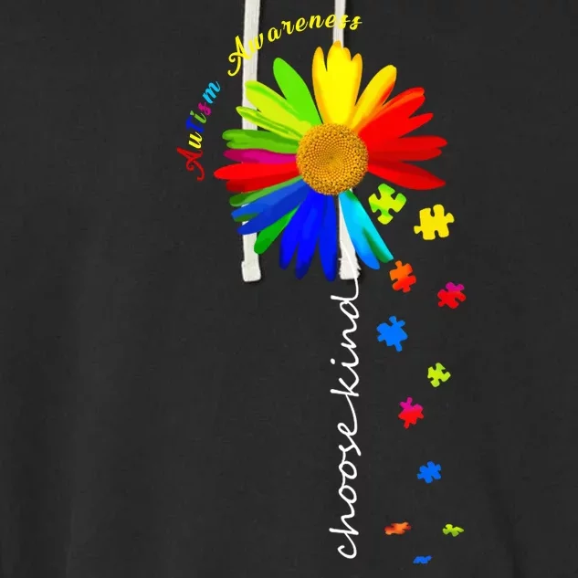 Autism Awareness Choose Kind Sunflower Puzzle Garment-Dyed Fleece Hoodie