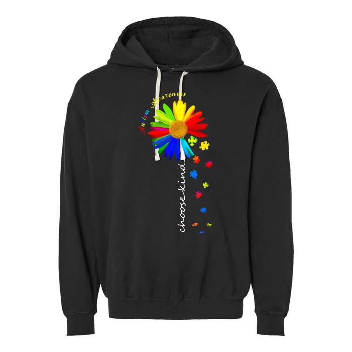 Autism Awareness Choose Kind Sunflower Puzzle Garment-Dyed Fleece Hoodie