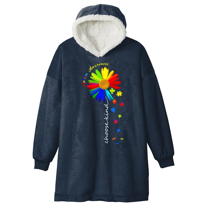 Autism Awareness Choose Kind Sunflower Puzzle Hooded Wearable Blanket