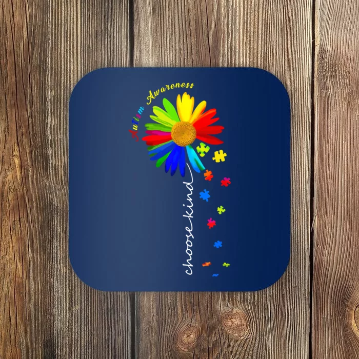 Autism Awareness Choose Kind Sunflower Puzzle Coaster