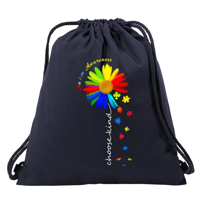 Autism Awareness Choose Kind Sunflower Puzzle Drawstring Bag