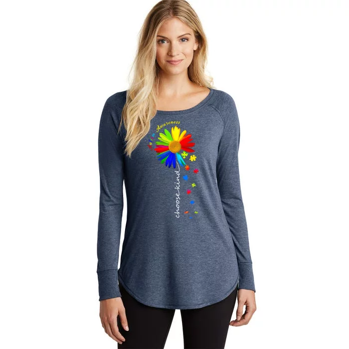 Autism Awareness Choose Kind Sunflower Puzzle Women's Perfect Tri Tunic Long Sleeve Shirt