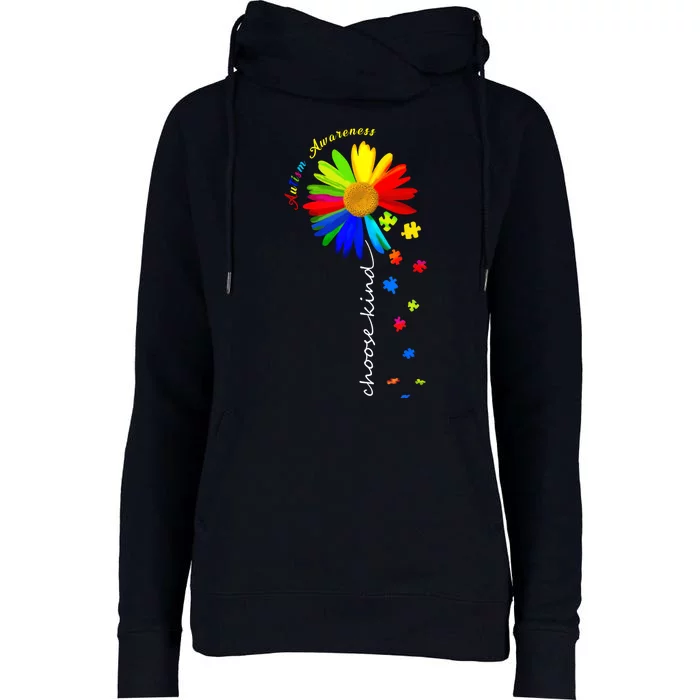 Autism Awareness Choose Kind Sunflower Puzzle Womens Funnel Neck Pullover Hood