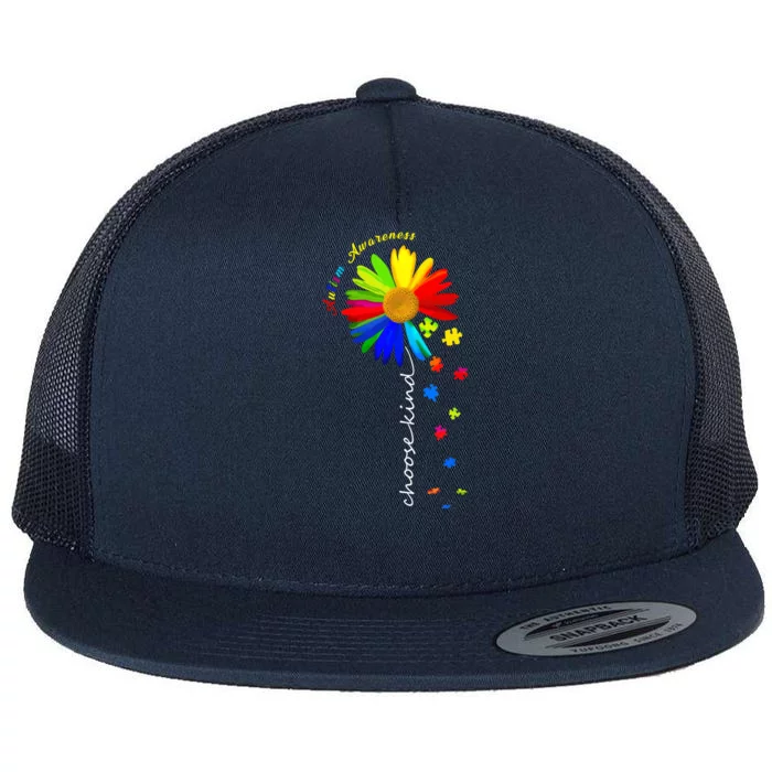 Autism Awareness Choose Kind Sunflower Puzzle Flat Bill Trucker Hat