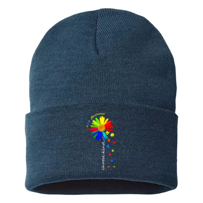 Autism Awareness Choose Kind Sunflower Puzzle Sustainable Knit Beanie