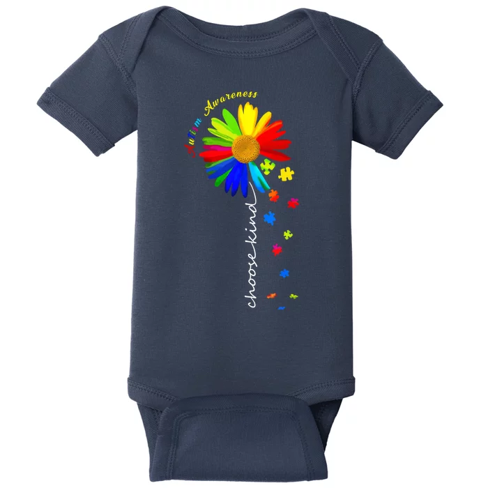 Autism Awareness Choose Kind Sunflower Puzzle Baby Bodysuit